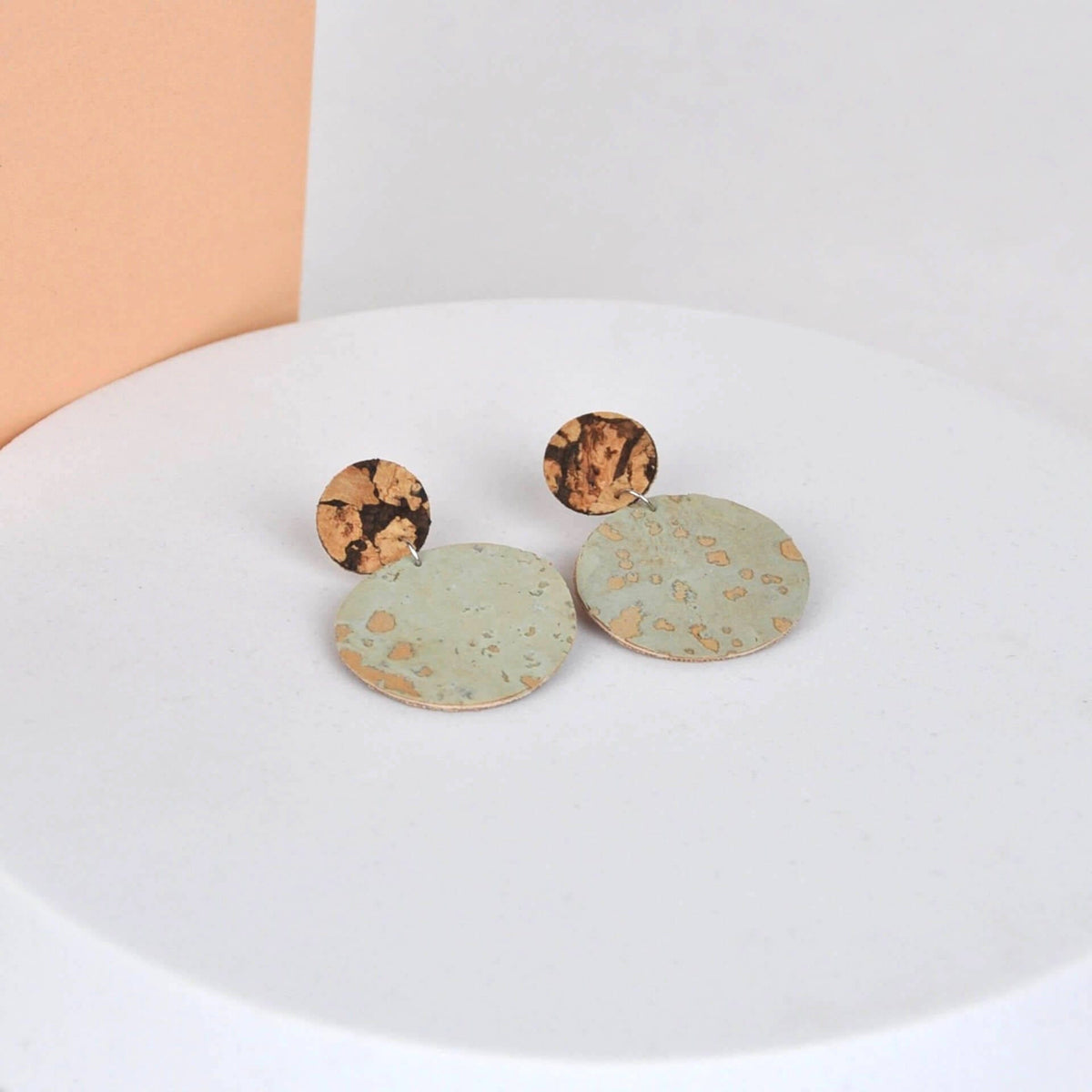Earrings Khaki & Sage Cork Earrings - Circle Drop Studs (various colourways) homeware shops bristol gift shops bristol Mama Leopard Jewellery