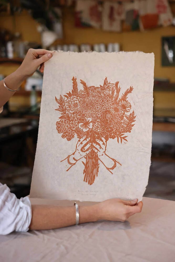 Flower Prints 'Bunch of Blooms' Lino Cut Print homeware shops bristol gift shops bristol Rosanna Morris