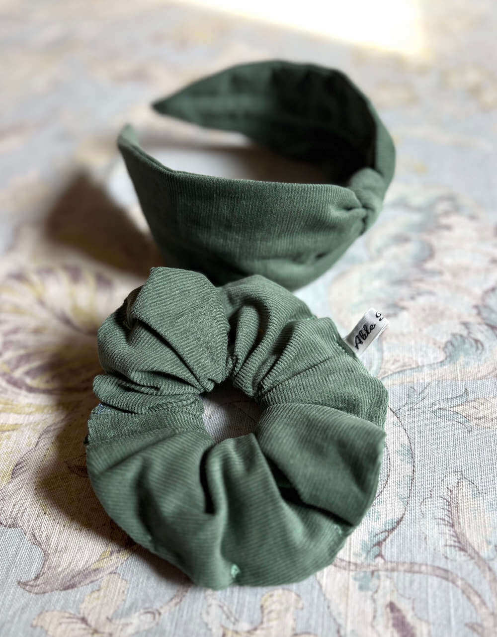 Corduroy Scrunchie Sage Corduroy Scrunchies homeware shops bristol gift shops bristol Able Mabel