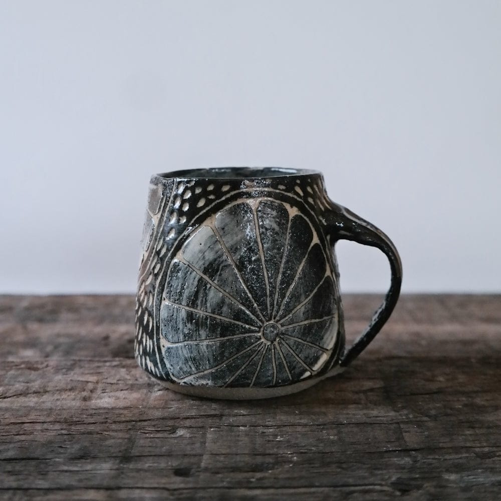 Ceramic Mug Cream Base w/ Black Detail Black & White Carved Ceramic Mug homeware shops bristol gift shops bristol AKF Ceramics