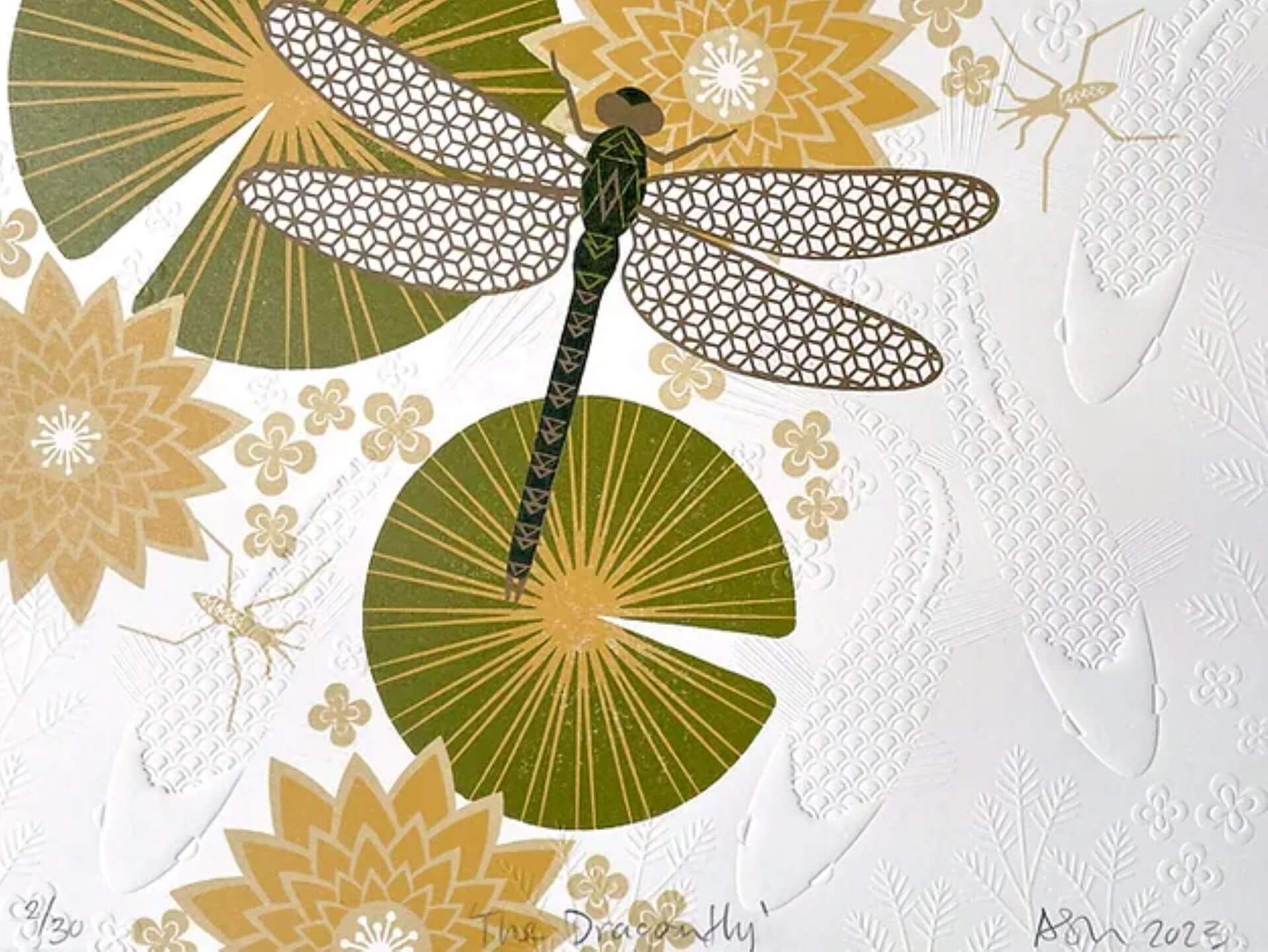 Print 'The Dragonfly' Reduction Woodcut Print homeware shops bristol gift shops bristol Ash Leaf Printmaking