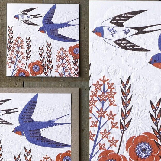 Swallows Greetings Card homeware shops bristol gift shops bristol Ash Leaf Printmaking