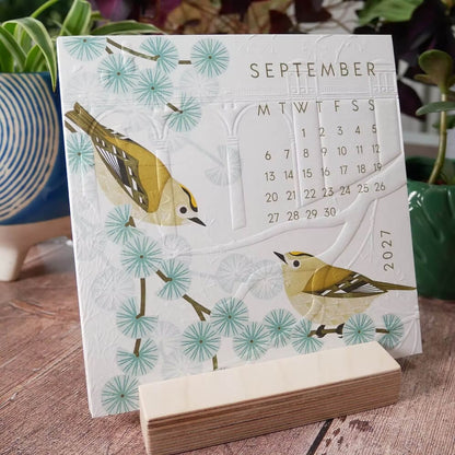 Bird Calendar Hand Embossed 2027 Bird Desk Calendar (With Stand or Without Stand) homeware shops bristol gift shops bristol Ash Leaf Printmaking