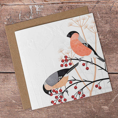 Bird Greetings Cards Bullfinch (Embossed) Greeting Card homeware shops bristol gift shops bristol Ash Leaf Printmaking