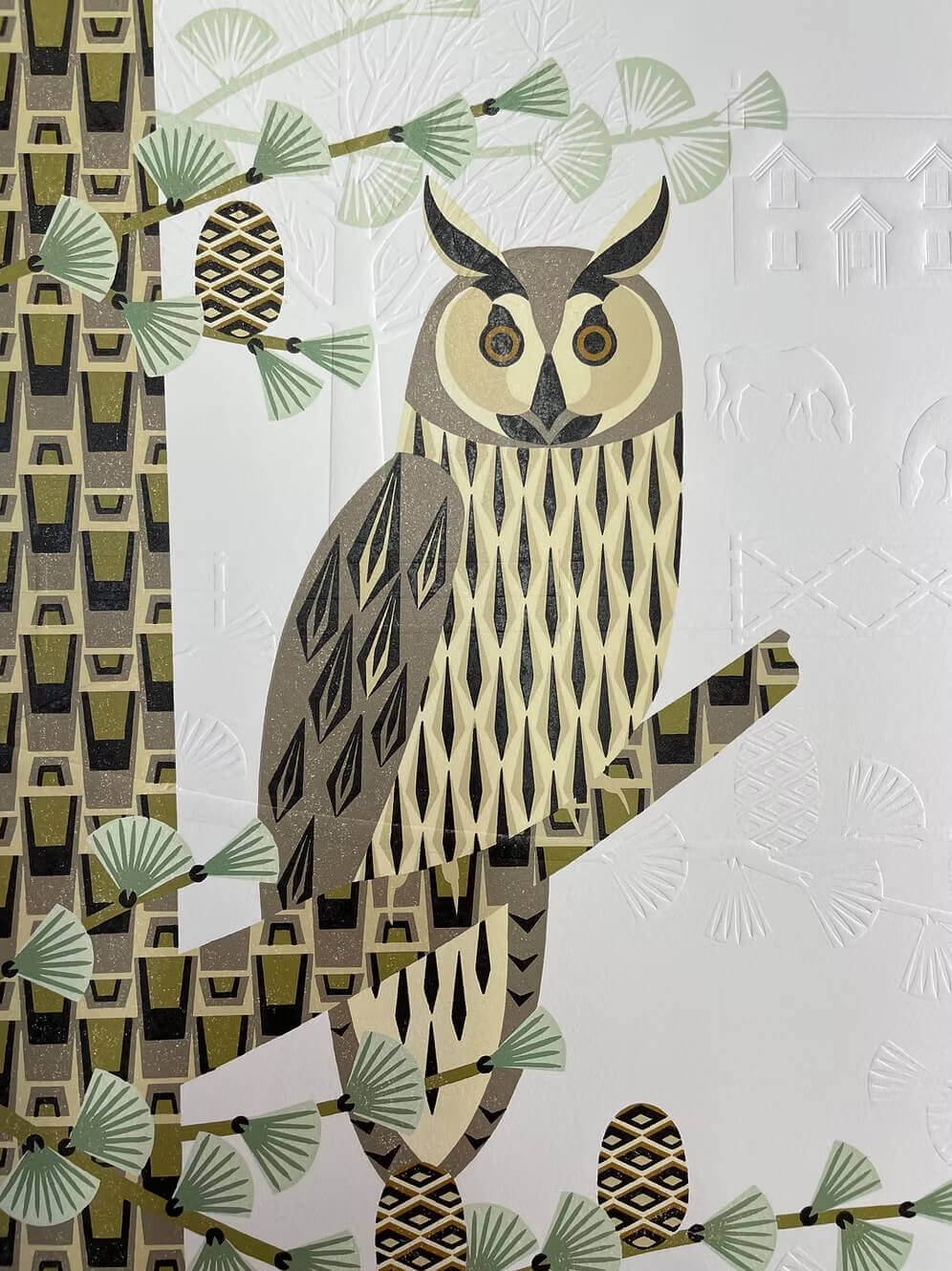 Owl Lino Print Owl Reduction Lino Print homeware shops bristol gift shops bristol Ash Leaf Printmaking