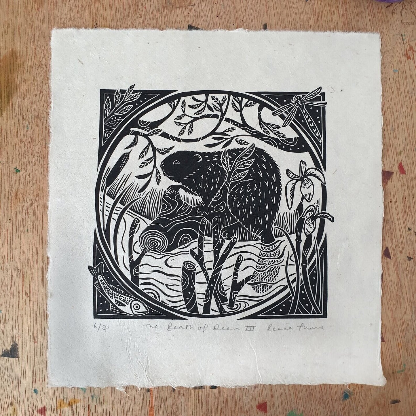Print Beaver Version III The Beast of Dean Original Linocut (various designs) homeware shops bristol gift shops bristol Becca Thorne Illustration