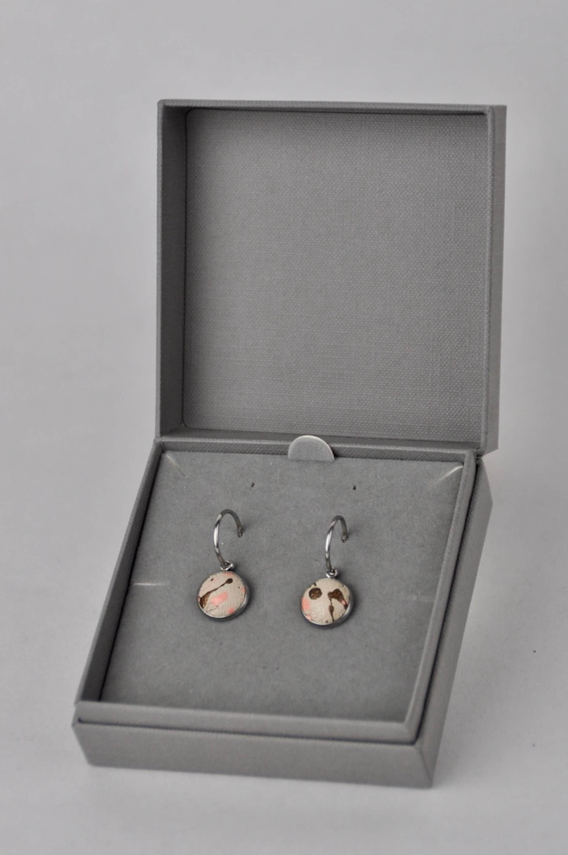 Earrings Beige Leather with Metallic Bronze & Peach Flecks (Stainless Steel Hoops) Stainless Steel Hoop Studs with Gift Box (multiple colours) homeware shops bristol gift shops bristol Bex & Bolt