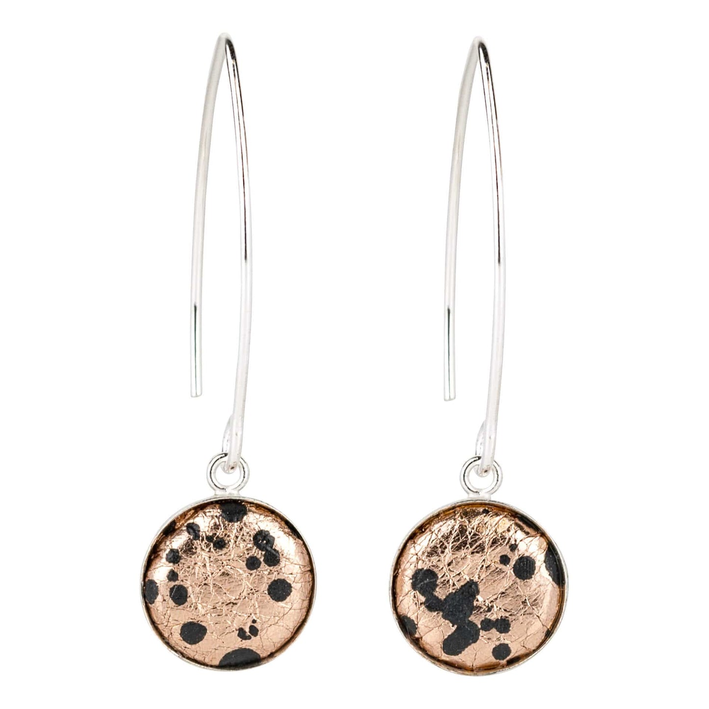Earrings Rose Gold Leather with Black Print Eco Silver V Shape Drops (multiple colours) homeware shops bristol gift shops bristol Bex & Bolt