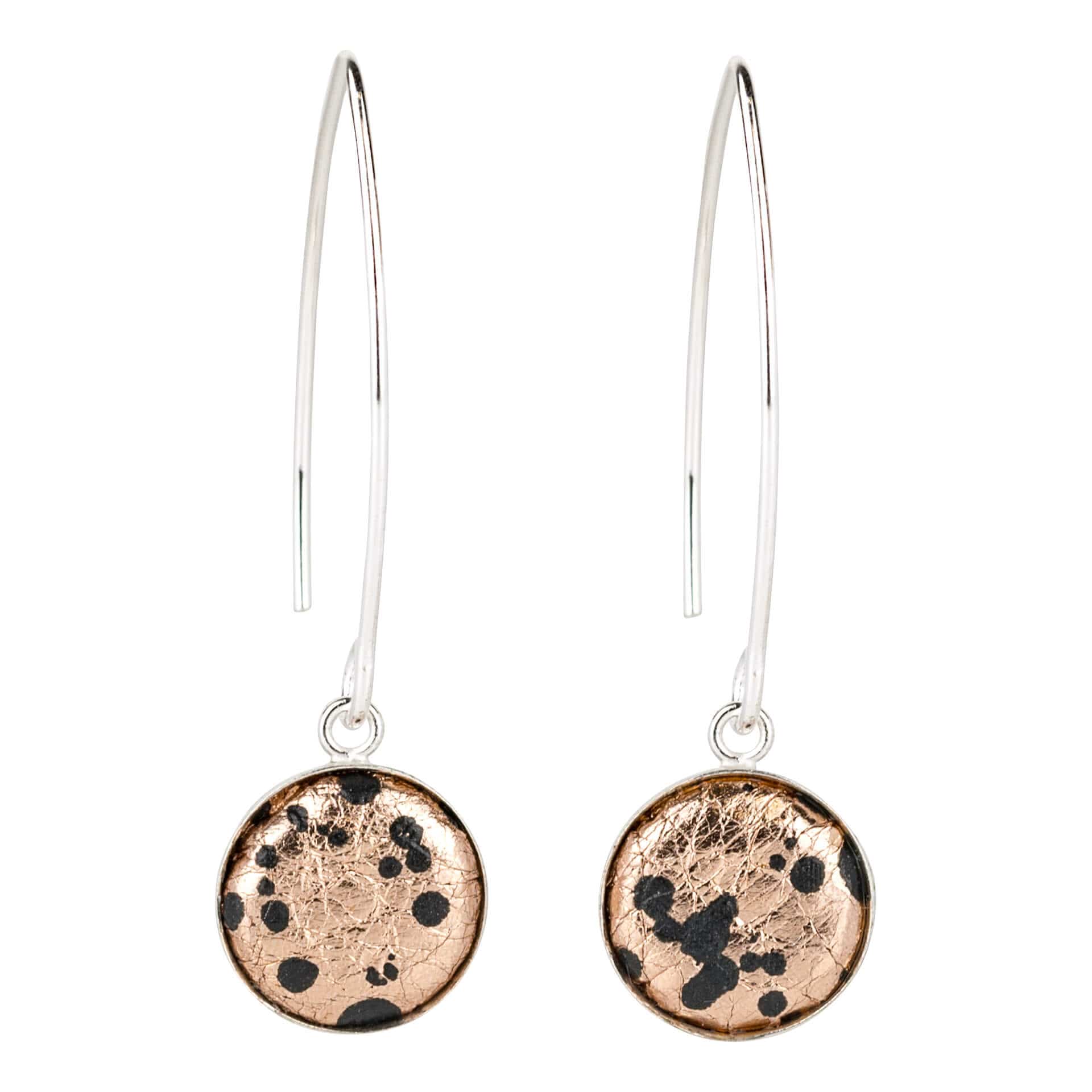 Earrings Rose Gold Leather with Black Print Eco Silver V Shape Drops (multiple colours) homeware shops bristol gift shops bristol Bex & Bolt