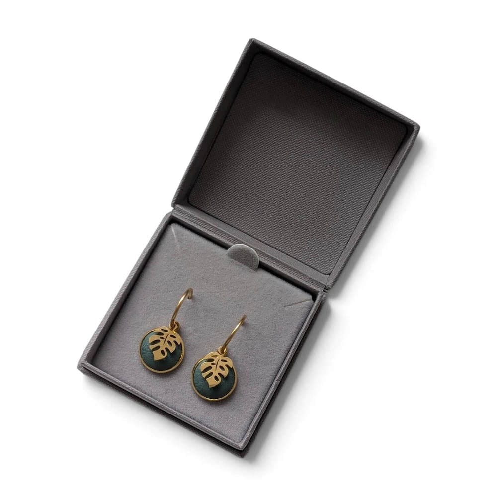 Monstera Earrings Golden Stainless Steel Monstera Leaf Hoop Studs (Stainless Silver or Golden Stainless Silver) homeware shops bristol gift shops bristol Bex & Bolt