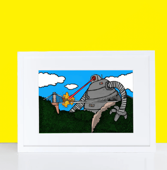 Prints A4 Print Robot Vs Bristol's Clifton Suspension Bridge Print homeware shops bristol gift shops bristol Dixon Does Doodles