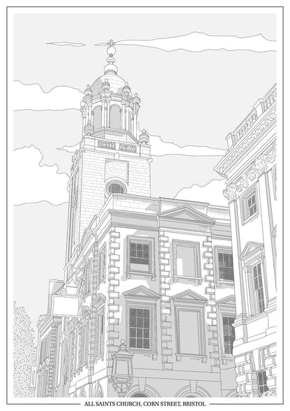 Print Black All Saints Church, Corn Street Print - A4 (various colours) homeware shops bristol gift shops bristol Ellie Rowe Design