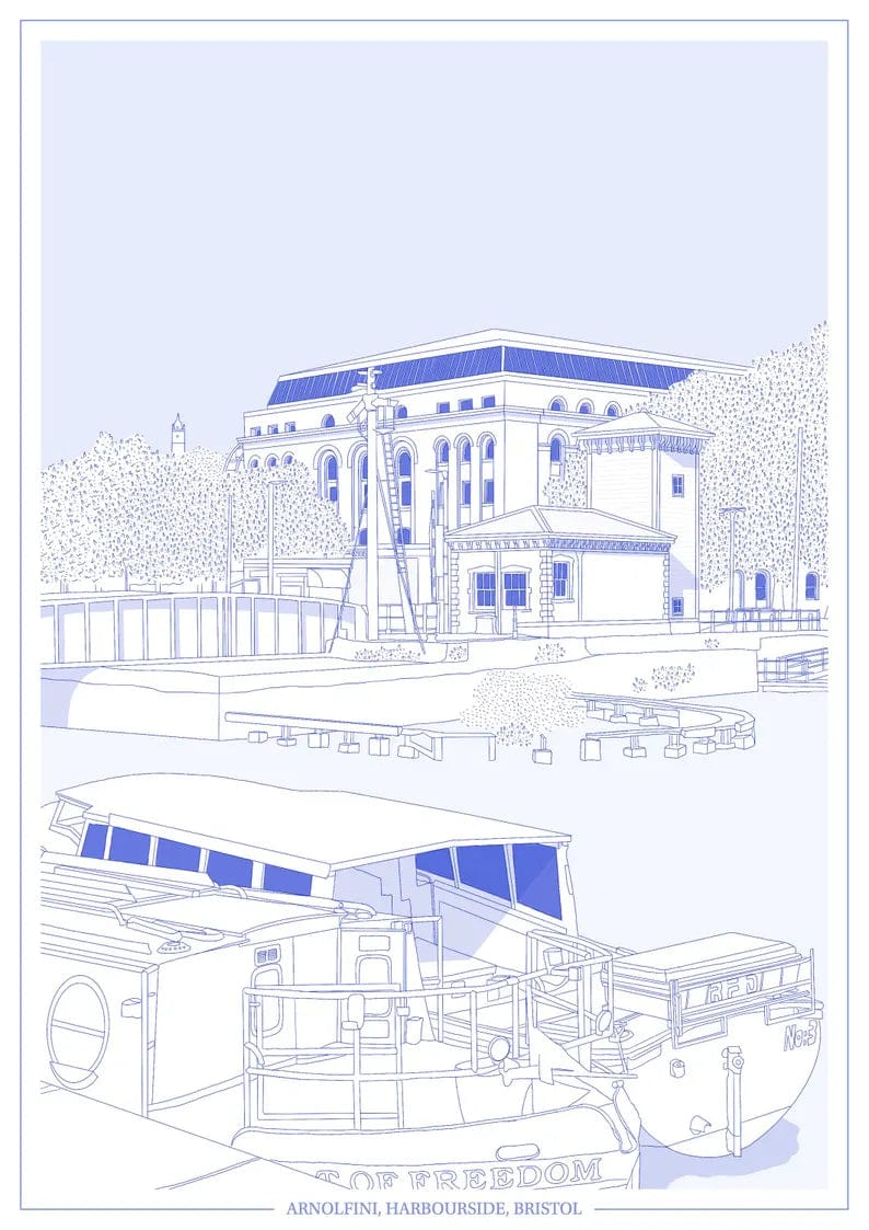 Print Blue Arnolfini, Harbourside Print - A4 (various colours) homeware shops bristol gift shops bristol Ellie Rowe Design