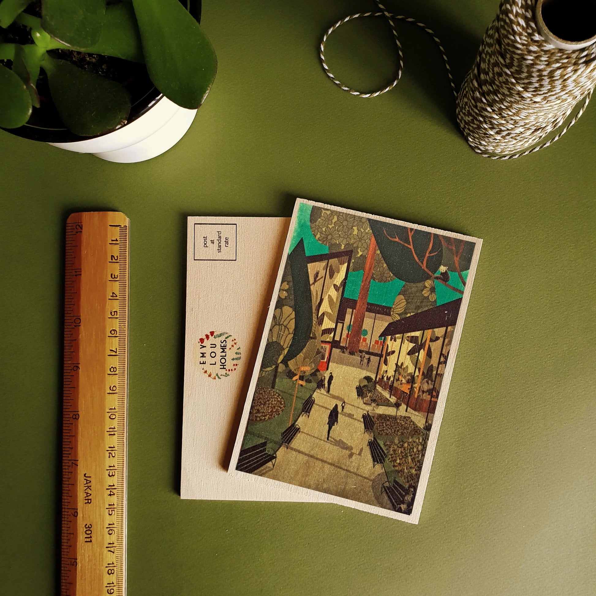 Postcard Bristol Zoo Gardens Wooden Postcard Bristol Scenes Wooden Postcard (various designs) homeware shops bristol gift shops bristol Emy Lou Holmes