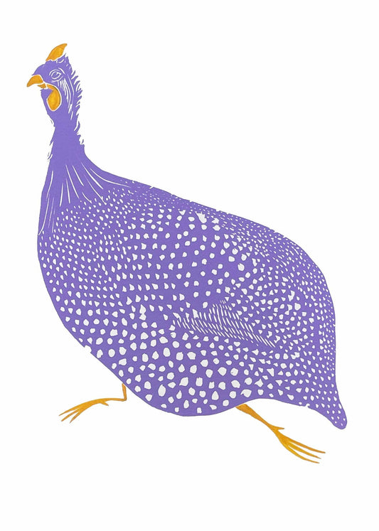 Prints Unframed Galloping Guinea Fowl  - A4 Original Lino Print - Limited Edition (Framed or Unframed) homeware shops bristol gift shops bristol Harriet Popham
