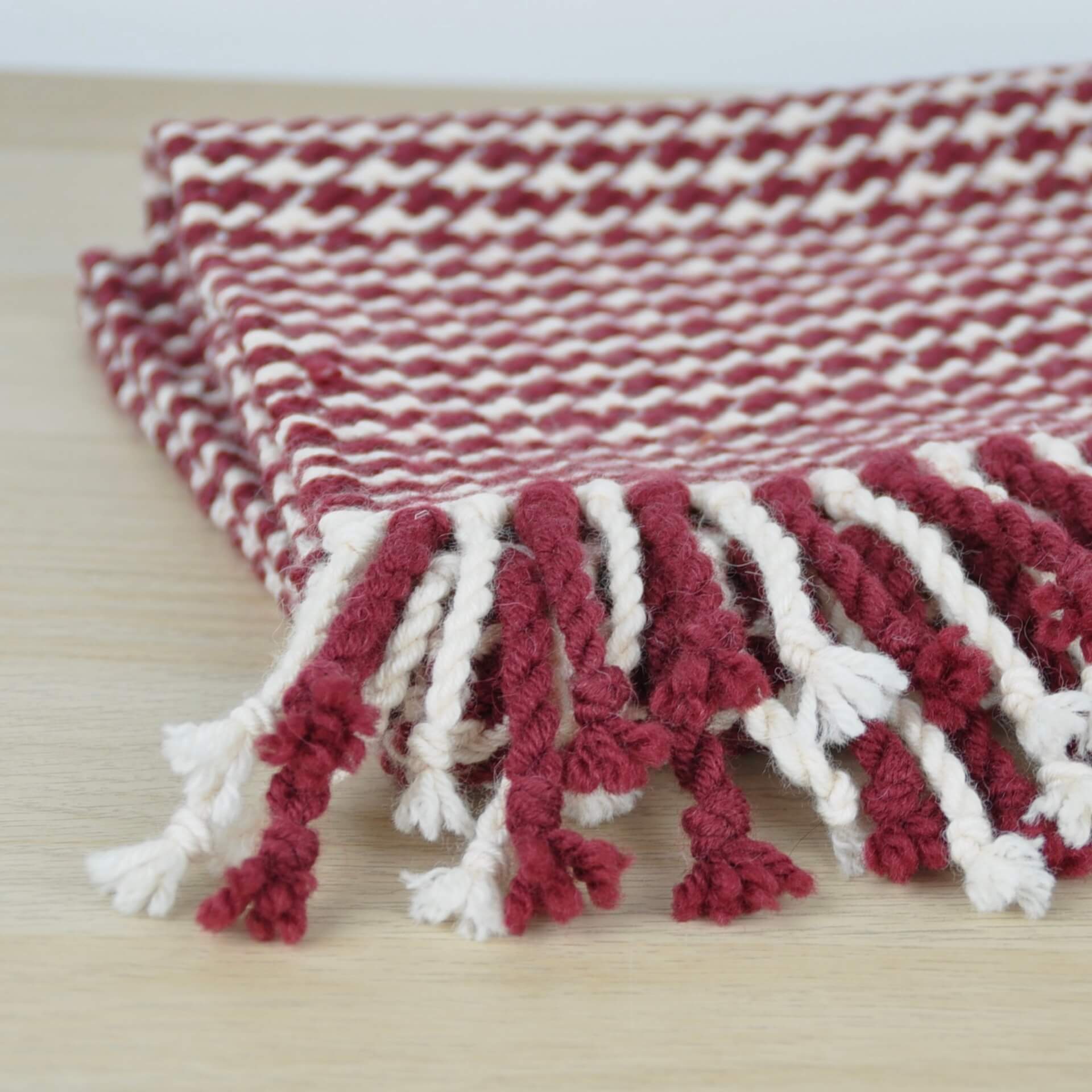 Scarf Wine & White Houndstooth Handwoven Scarf homeware shops bristol gift shops bristol Honest Weaves