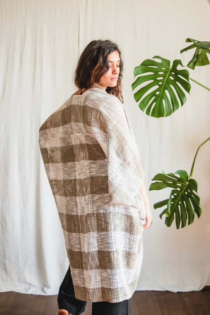 Jackets & Coats Grey/Blue and White Check Heavy Oversized Cotton Cardigan (various colours) homeware shops bristol gift shops bristol Inka Free