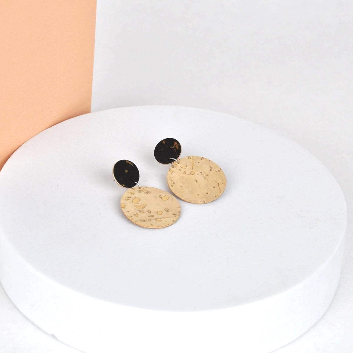 Earrings Charcoal & Natural Cork Earrings -  Circle Drop Studs (various colourways) homeware shops bristol gift shops bristol Mama Leopard Jewellery