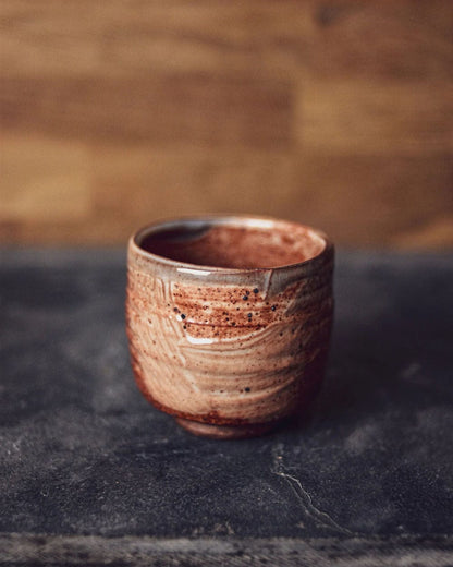 Ceramic Cup Graining Stoneware Cup with Shino Glaze homeware shops bristol gift shops bristol Nicholas Dover Ceramics