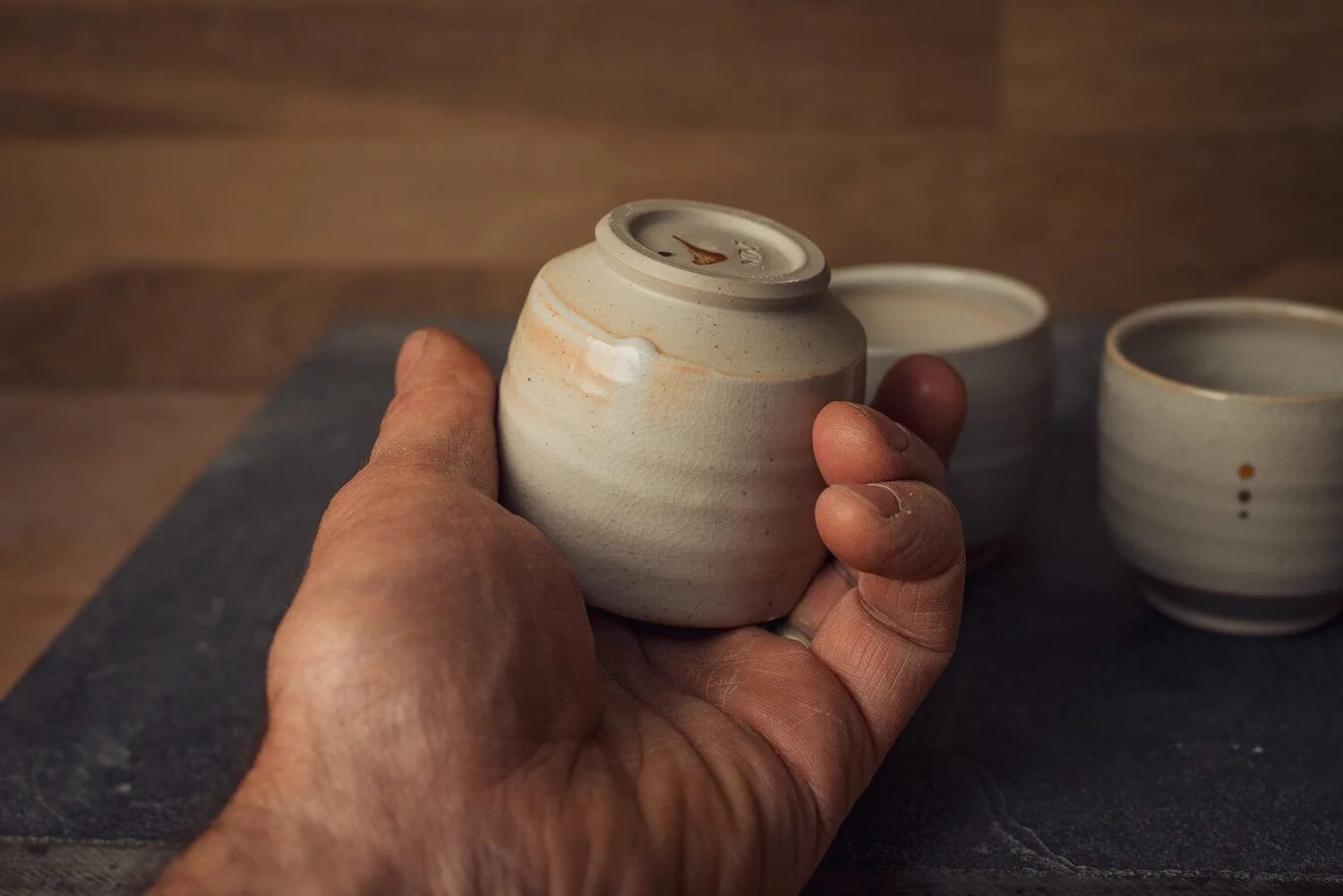 Handmade Cup White Shino 24k Gold Dot  Porcelain Yunomi Cup 5oz homeware shops bristol gift shops bristol Nicholas Dover Ceramics