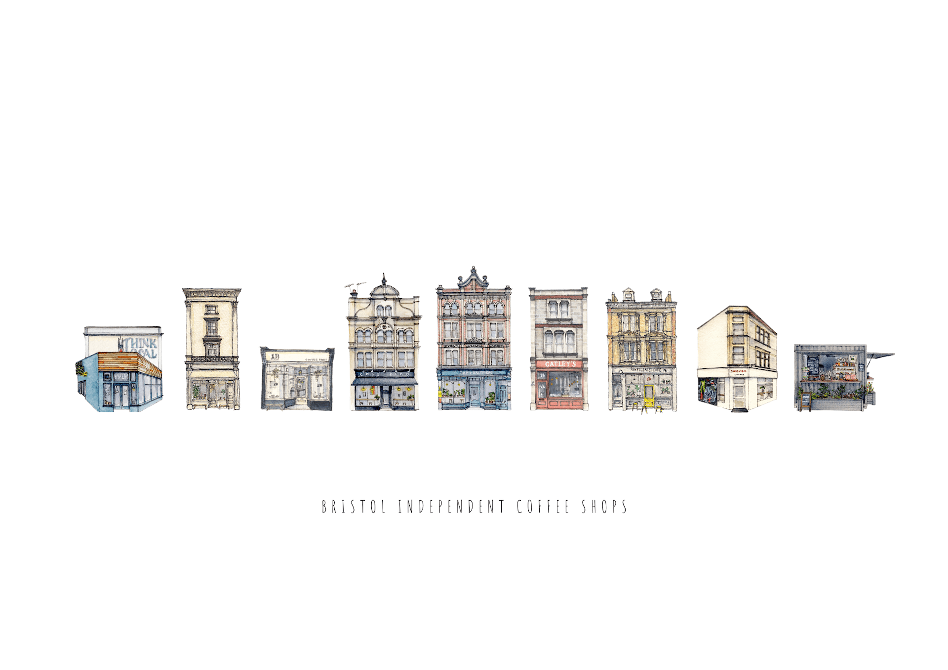 Print Bristol Independent Coffee Shops Fine Art Print Bristol Fine Art Print - A3 (various designs) homeware shops bristol gift shops bristol Poppy Victoria May Art