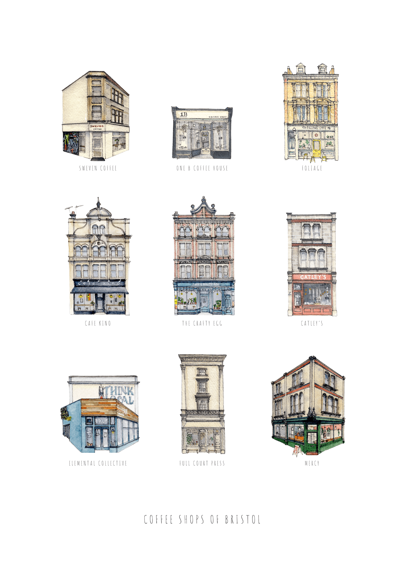 Print Coffee Shops Of Bristol Fine Art Print Bristol Fine Art Print - A3 (various designs) homeware shops bristol gift shops bristol Poppy Victoria May Art