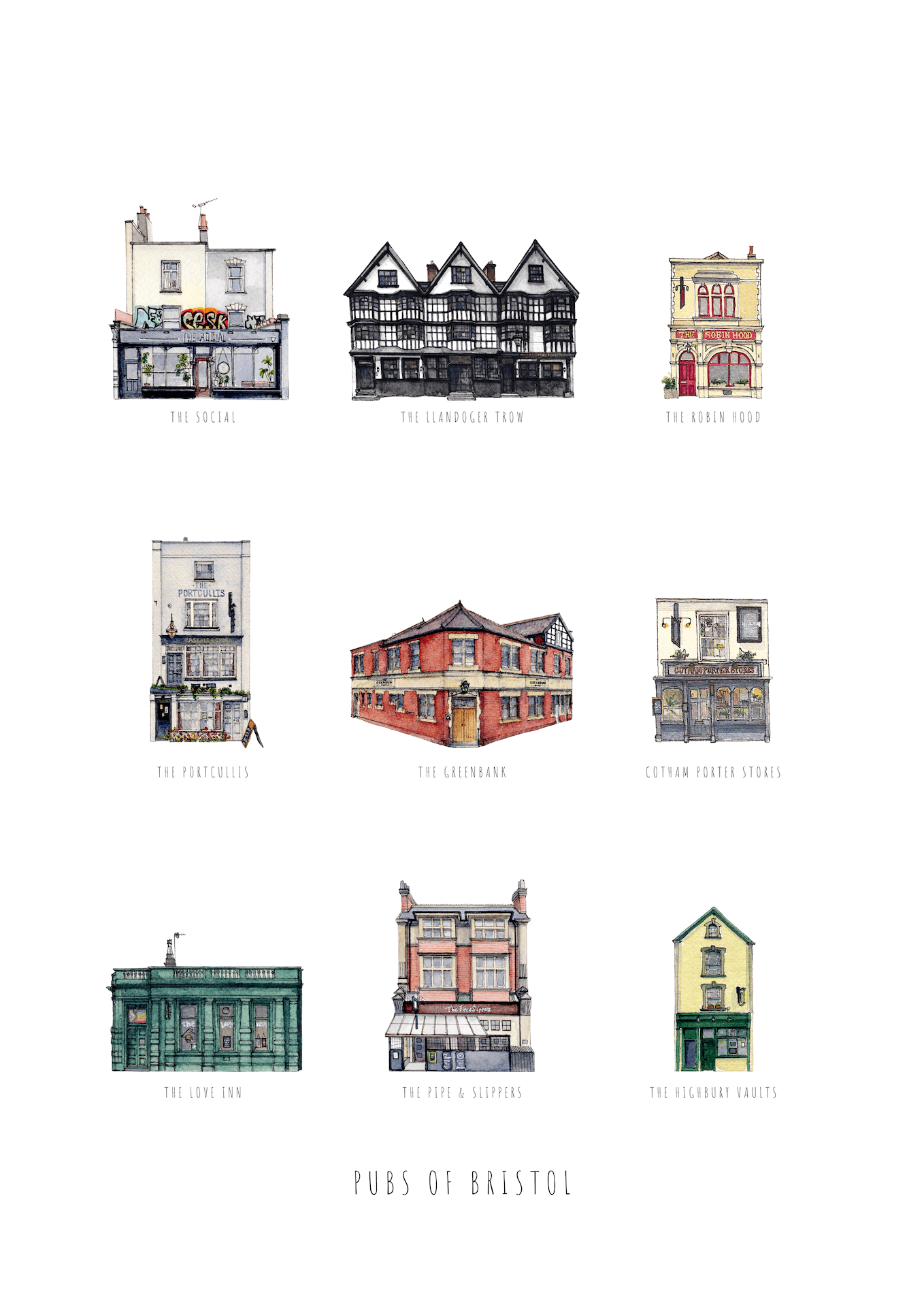 Print Pubs of Bristol Fine Art Print Bristol Fine Art Print - A5 (various designs) homeware shops bristol gift shops bristol Poppy Victoria May Art