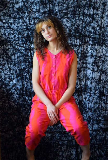 Batik Trousers Orange and Pink Wave / Small Batik Cotton Jumpsuit (Various Designs) homeware shops bristol gift shops bristol Quazi Design