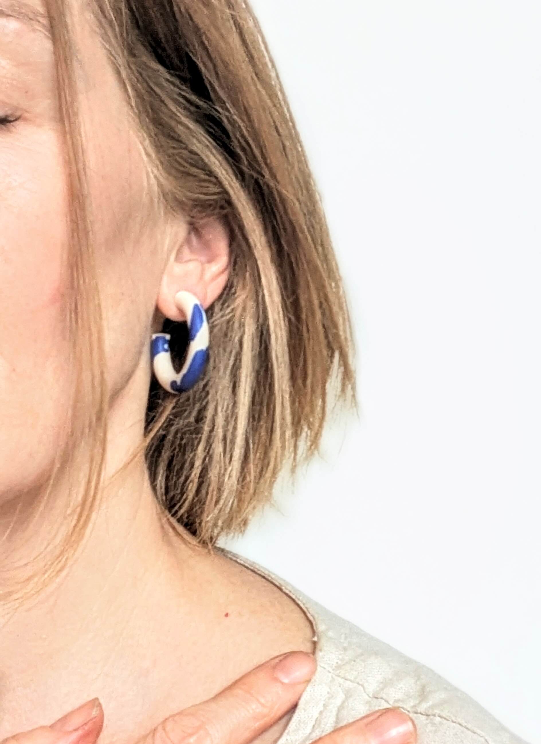Earrings Blue & Off White Double Colour Hula Earrings (Various Colours) homeware shops bristol gift shops bristol Shaped Contemporary