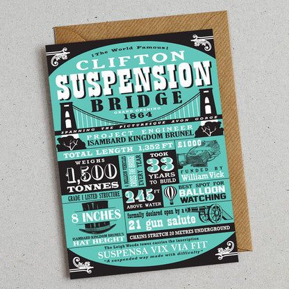 Greeting & Note Cards Bristol Suspension Bridge Facts Card Susan Taylor Greetings Cards - Various homeware shops bristol gift shops bristol Susan Taylor Design