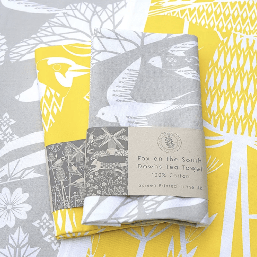 Tea Towel Grey Fox Tea Towel homeware shops bristol gift shops bristol Ash Leaf Printmaking