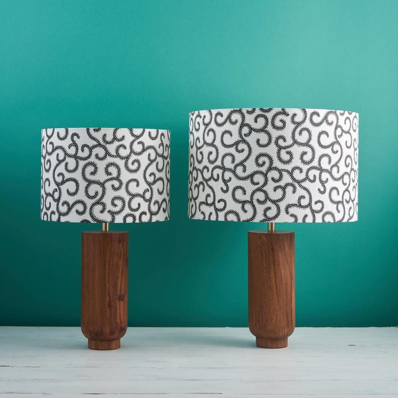 Lampshade 30cm African wax print drum lampshade - Black & White swirls homeware shops bristol gift shops bristol Bespoke Binny