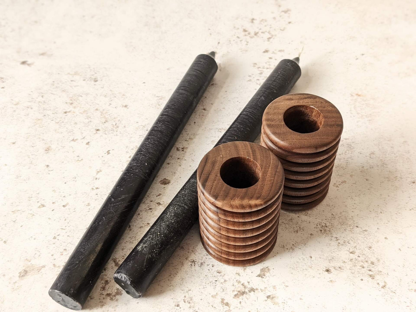 Candle Holder Ribbed Wooden Candle Holders - Walnut homeware shops bristol gift shops bristol Something From The Turnery
